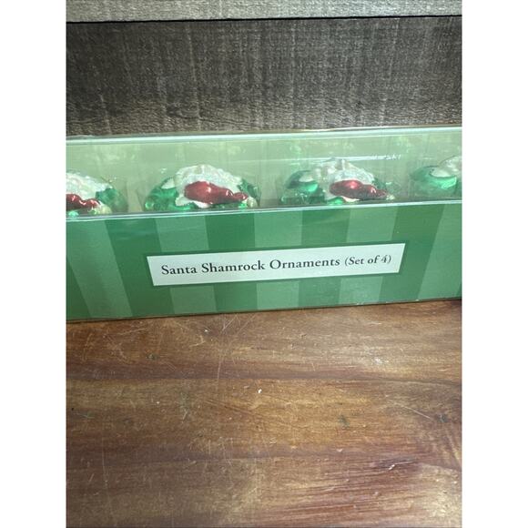 Dept 56 Santa Christmas Ornaments Set Of 4 RARE Special Edition Shamrock In Box - Picture 3 of 4